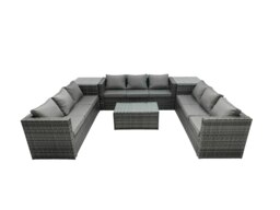 Rackhams Outdoor Rattan Garden Furniture Lounge Sofa Set With Oblong Coffee Table And 2 Side Tall Table - thumbnail 1