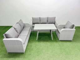Rackhams 4 Pieces Outdoor PE Rattan Garden Furniture with Cushions Reclining Chair Light Grey