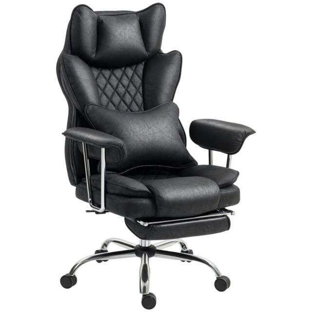 Rackhams Leathaire Reclining Office Chair with Lumbar Support Pillow - Black