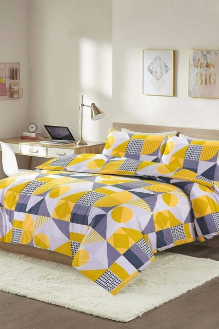Rackhams Geometric Shapes Duvet Cover Set - Yellow - Super King - image 1