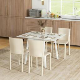 Rackhams Solid Wood Folding Dining Table, Drop Leaf Table for 2-4 People, Rectangle Kitchen Table for Small Space, White - thumbnail 2