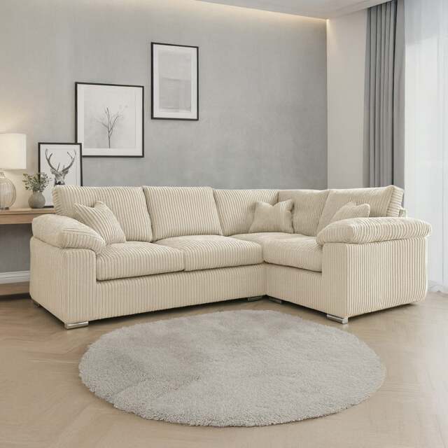 Rackhams Delta Full Jumbo Cord 4 Seater Corner Sofa - Cream - Right Hand Facing - image 1