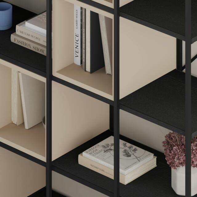 Rackhams Modern Vale Mini Bookcase Versatile Display Unit 5-Tier Metal Frame 2 Adjustable Shelf 18mm (Black Wood) - Sandstone - image 1