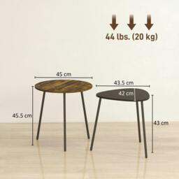 Rackhams Set of 2 Nesting Side Table with Metal Frame, Rustic Brown - Rustic brown wood-effect and matte black - Rustic brown wood-effect - Round: 45.5 cm, Triangle: 43 cm - thumbnail 5