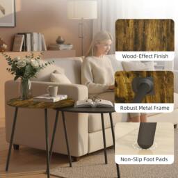 Rackhams Set of 2 Nesting Side Table with Metal Frame, Rustic Brown - Rustic brown wood-effect and matte black - Rustic brown wood-effect - Round: 45.5 cm, Triangle: 43 cm - thumbnail 4