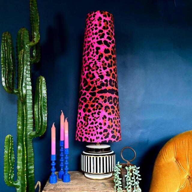 Rackhams Pink Neon Leopard Oversized Cone Velvet Lampshades - King - image 1