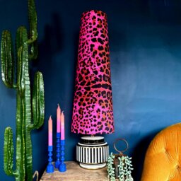 Rackhams Pink Neon Leopard Oversized Cone Velvet Lampshades - King