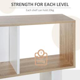 Rackhams Bookcase, S-Shaped Wooden Bookshelf, 5/6 Tiers Freestanding Storage Shelf, Home Office Decorative Display Stand Rack, Oak and White - Natural wood finish - thumbnail 6