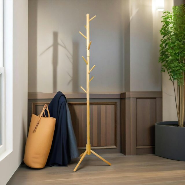 Rackhams Wooden Adjustable Coat Stand With 8 Hooks Brown - image 1