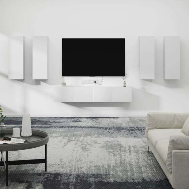 Rackhams 6 Piece TV Cabinet Set White Engineered Wood