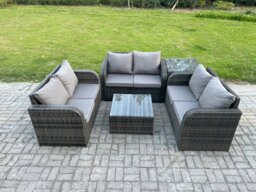 Rackhams Outdoor Garden Furniture Sets 6 Seater Wicker Rattan Furniture Sofa Sets with Square Coffee Table Love seat Sofa - Side Table - thumbnail 2
