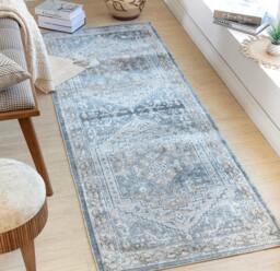 Rackhams Lillian-Washable Blue Brown Traditional Vintage Boho Rug - 200 x 275 cm - thumbnail 6