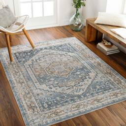 Rackhams Lillian-Washable Blue Brown Traditional Vintage Boho Rug - 200 x 275 cm - thumbnail 1
