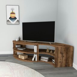 Rackhams Melitta Corner TV Stand with Shelving Unit - Light Walnut - thumbnail 6