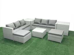 Rackhams Rattan Garden Outdoor Furniture Set 8 Seater Rattan Garden Sofa Set with 2 Big Footstools 2 Side Tables Light Grey Mixed - thumbnail 2