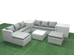 Rackhams Rattan Garden Outdoor Furniture Set 8 Seater Rattan Garden Sofa Set with 2 Big Footstools 2 Side Tables Light Grey Mixed - thumbnail 1