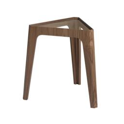 Rackhams Triangular Corner Table in Tempered Glass and Walnut 2106