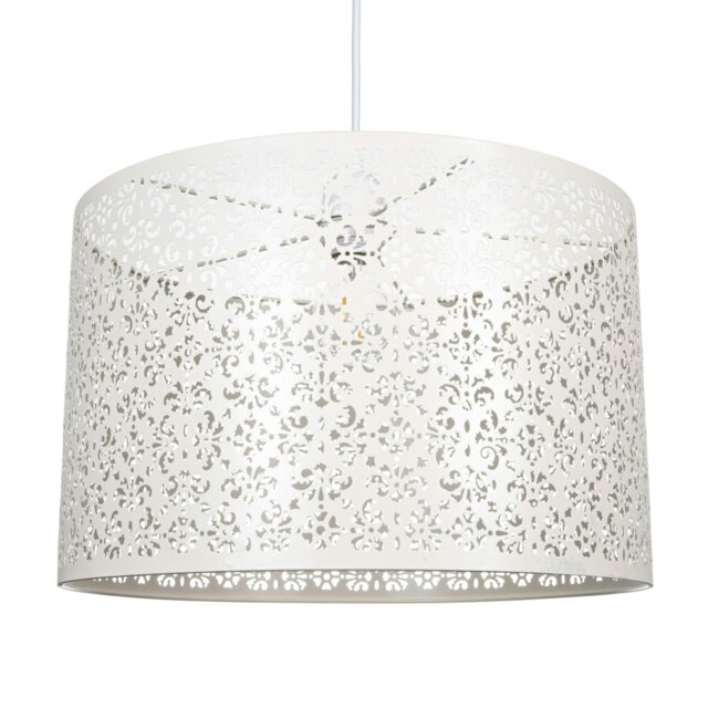 Rackhams Marrakech Designed Large Cream Metal Pendant Light Shade with Floral Decoration - image 1