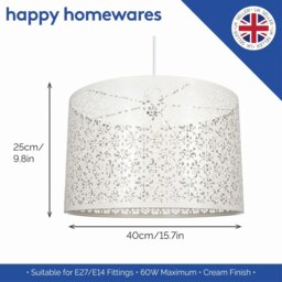 Rackhams Marrakech Designed Large Cream Metal Pendant Light Shade with Floral Decoration - thumbnail 4