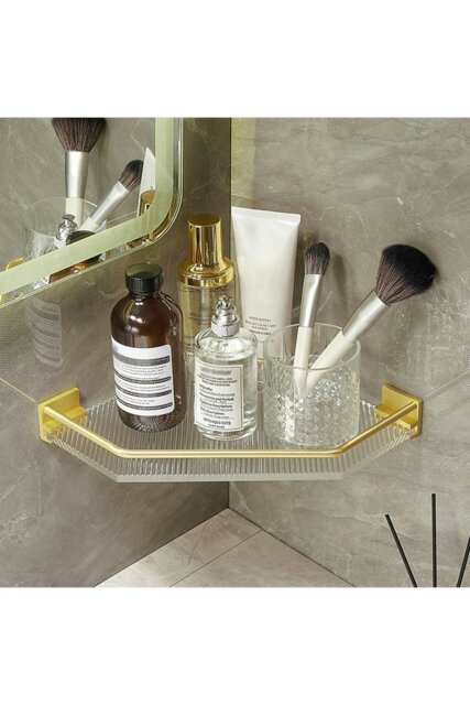 Rackhams Acrylic Bathroom Corner Shelf Adhesive Shower Organiser - Gold - image 1