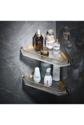 Rackhams Acrylic Bathroom Corner Shelf Adhesive Shower Organiser - Gold - thumbnail 2