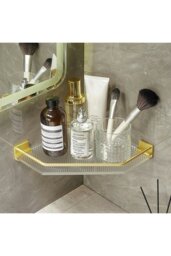 Rackhams Acrylic Bathroom Corner Shelf Adhesive Shower Organiser - Gold - thumbnail 1
