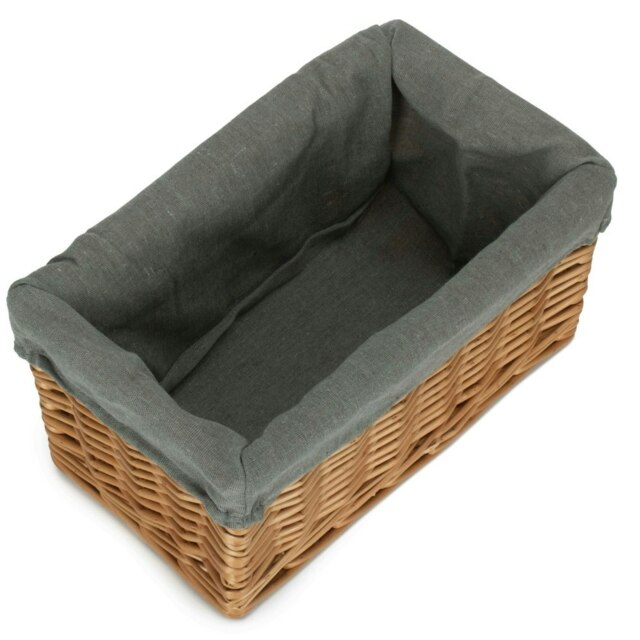 Rackhams Double Steamed Grey Cotton Lined Willow Storage Baskets - Small