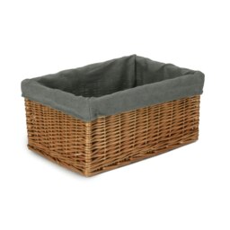Rackhams Double Steamed Grey Cotton Lined Willow Storage Baskets - Small - thumbnail 4