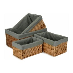 Rackhams Double Steamed Grey Cotton Lined Willow Storage Baskets - Small - thumbnail 2