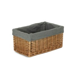 Rackhams Double Steamed Grey Cotton Lined Willow Storage Baskets - Small - thumbnail 3