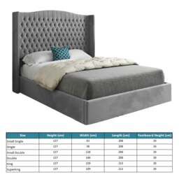 Rackhams Rana Curved Top Winged Upholstered Soft Velvet Bed Frame - Grey - Blue - Small double - thumbnail 5