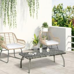 Rackhams PE Wicker Rattan Garden Coffee Table - Mixed Grey - thumbnail 2