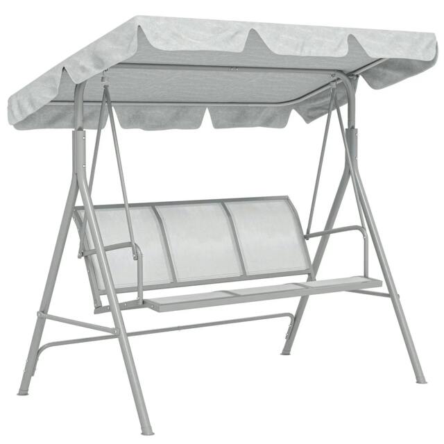 Rackhams Metal Garden Swing Chair, 3-Seater Swing Seat, Patio Hammock Bench Canopy Lounger, Light Grey - image 1