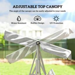 Rackhams Metal Garden Swing Chair, 3-Seater Swing Seat, Patio Hammock Bench Canopy Lounger, Light Grey - thumbnail 4