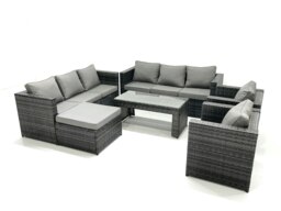 Rackhams Rattan Garden Furniture Sofa Set with Coffee table Armchair Big Footstool Dark Grey Mixed - thumbnail 1