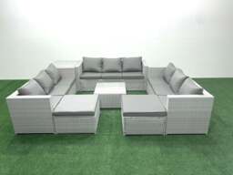 Rackhams Rattan Garden Outdoor Furniture Set 11 Seater Rattan Garden Sofa Set with 2 Big Footstools Side Table Light Grey Mixed - thumbnail 2