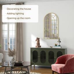 Rackhams Modern Arch Window Wall Mirror for Living Room Bedroom, Gold Tone - 110 x 65 x 2.5 cm - Retro - Gold Tone - thumbnail 4