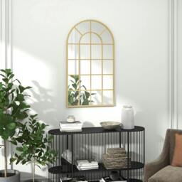 Rackhams Modern Arch Window Wall Mirror for Living Room Bedroom, Gold Tone - 110 x 65 x 2.5 cm - Retro - Gold Tone