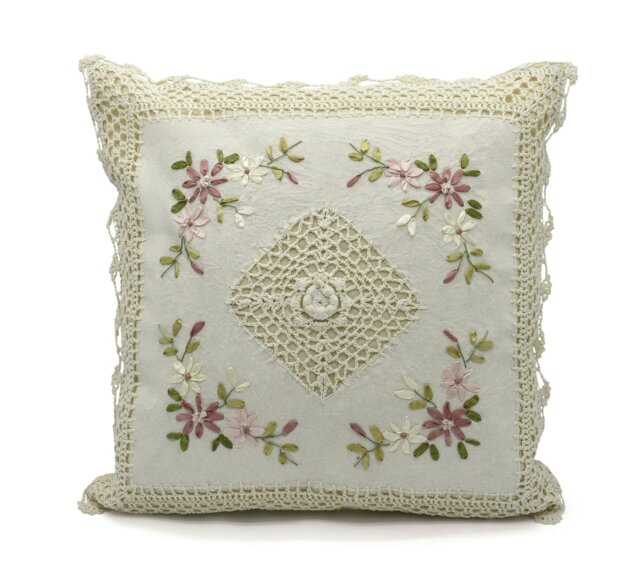 Rackhams Floral Crochet Detail Cushion - 45cm x 45cm - Sabel - image 1