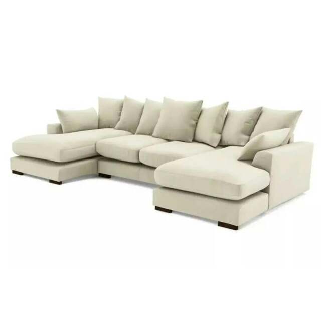 Rackhams Linea Plush Velvet U Shape Double Ended Sofa With Wide Footstool - Cream - image 1