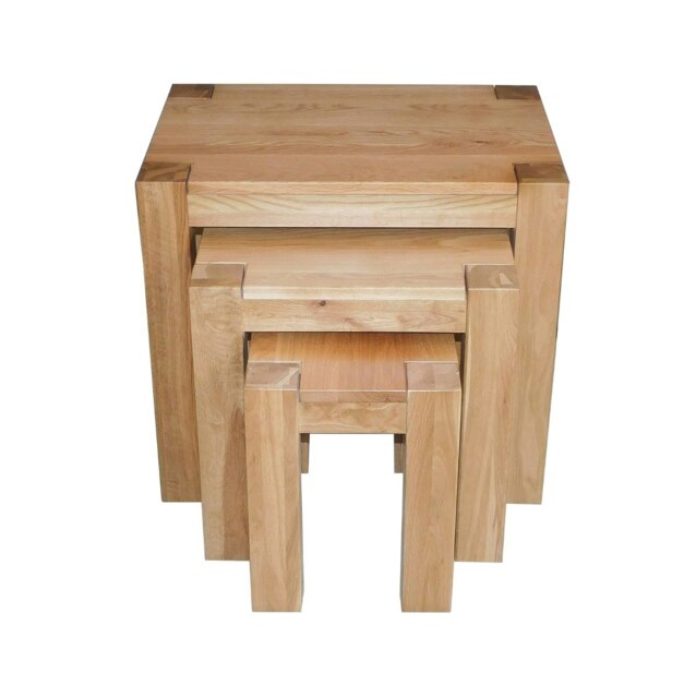 Rackhams Kuba Solid Oak Nest of 3 Side Tables for Living Room - Brown - image 1