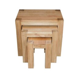 Rackhams Kuba Solid Oak Nest of 3 Side Tables for Living Room - Brown