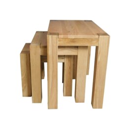 Rackhams Kuba Solid Oak Nest of 3 Side Tables for Living Room - Brown - thumbnail 2