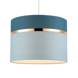Rackhams Sky and Cobalt Blue Cotton Fabric Lamp Shade with Shiny Copper Ring - thumbnail 2