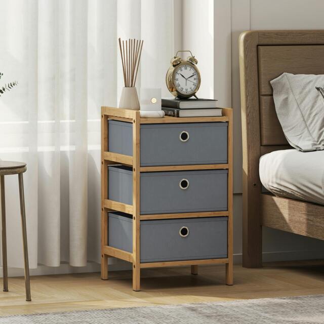 Rackhams Chest of Drawers, 3 Drawers Dresser with Bamboo Frame - Light Grey - 33 x 29 x 55 cm - 3 - image 1