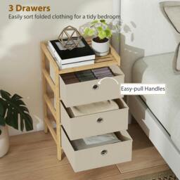 Rackhams Chest of Drawers, 3 Drawers Dresser with Bamboo Frame - Light Grey - 33 x 29 x 55 cm - 3 - thumbnail 5