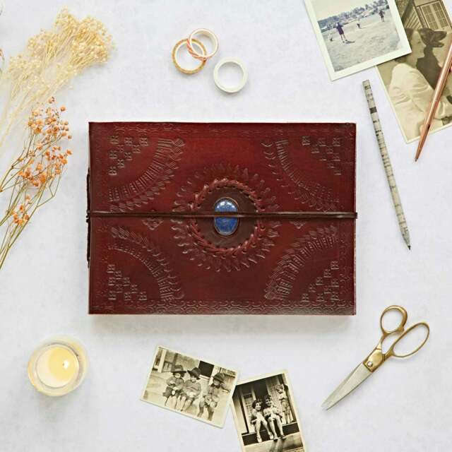 Rackhams Indra Medium Embossed Leather Photo Album with Semi-Precious Stone - Lapis - image 1