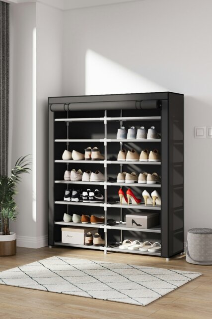 Rackhams Double-row Shoe Cabinet with Roll-Up Door - Black - image 1