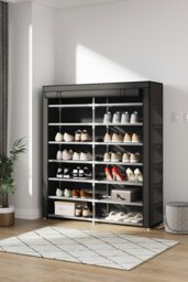 Rackhams Double-row Shoe Cabinet with Roll-Up Door - Black - thumbnail 1