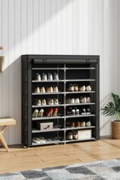 Rackhams Double-row Shoe Cabinet with Roll-Up Door - Black - thumbnail 2